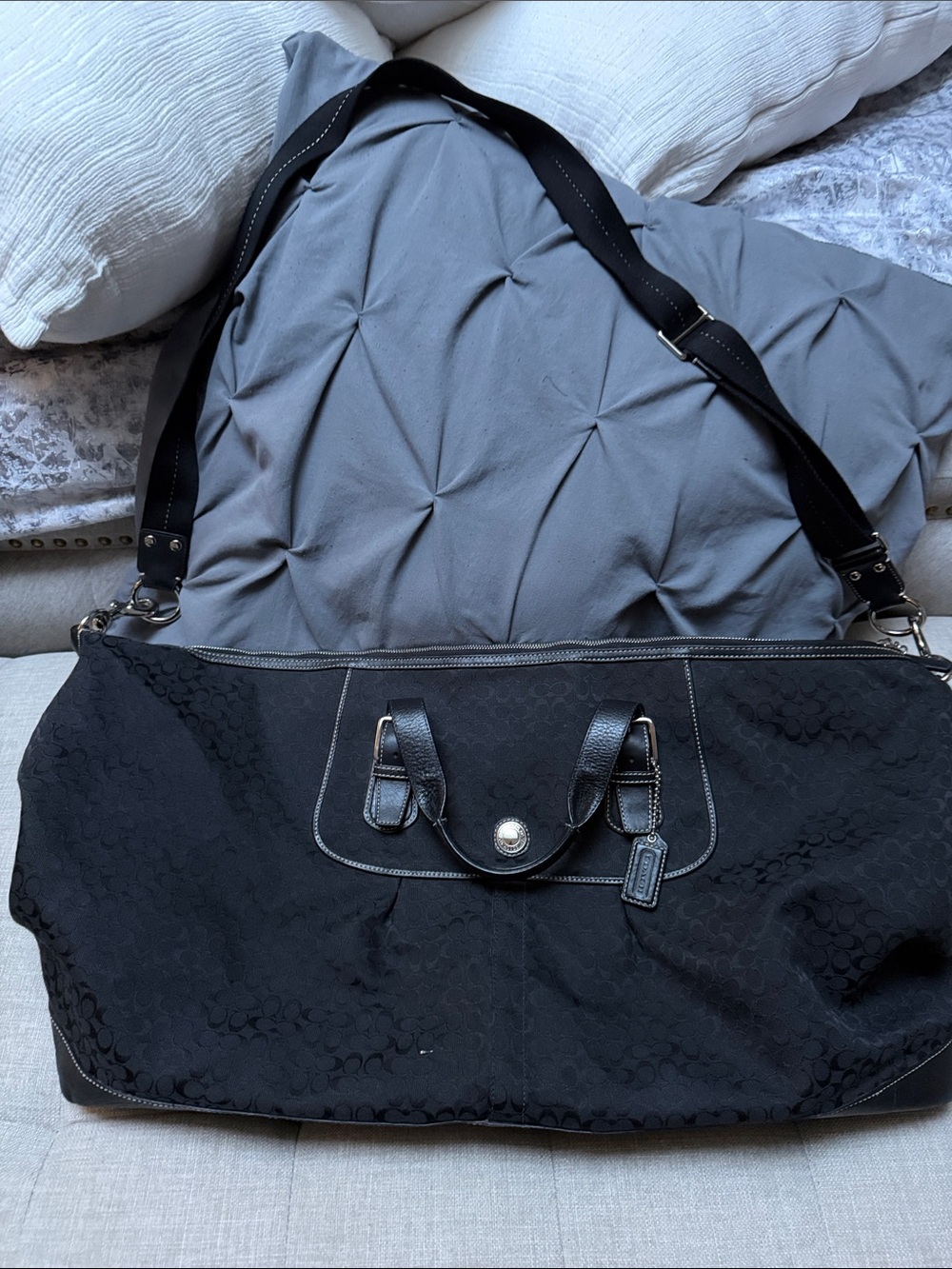 Coach Black Signature Tote with Blue Lining - Picture 12 of 13